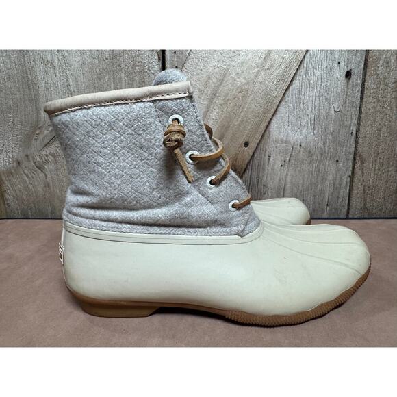 Sperry Duck Boots Waterproof Women's Size 9 White Wool Embossed Thinsulate Snow - Picture 4 of 12